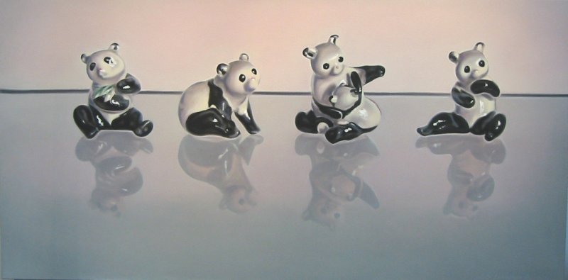 HER PANDA'S, oil & alkyd on canvas, 24 in. H x 48 in. W,$3300.00