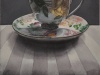 Dark Tea  2 Single Floral, 8”hex 10”w, watercolour on acrylic ground on panel, $500.00