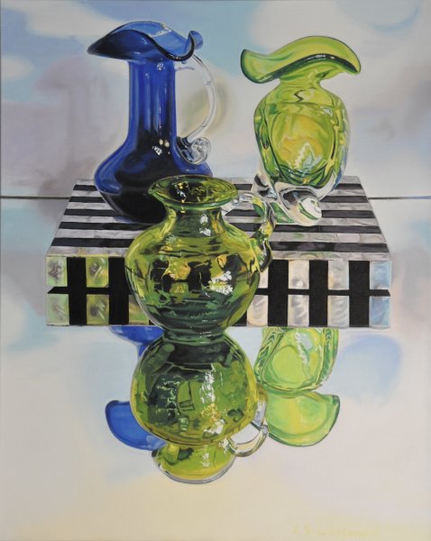 ZOYA'S BLUE & GREEN GLASS, 30"h x 24"w, oil & alkyd on canvas, framed, $2200.00Cdn