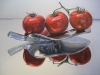 FLOATING TOMATOES, oil & alkyd on canvas, 30 in. H x 40 in. W, $3300.00Cdn
